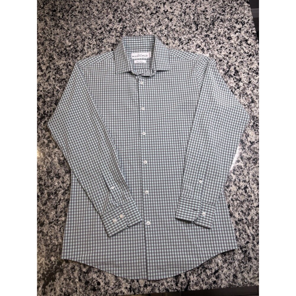 Mizzen + Main Men’s Small Leeward Collection Trim Fit Long Sleeve Green Gingham